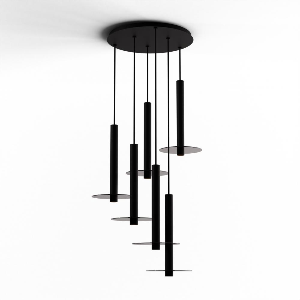 Combi Pendant 16" Circular 6 Combo Matte Black with Matte Black Canopy