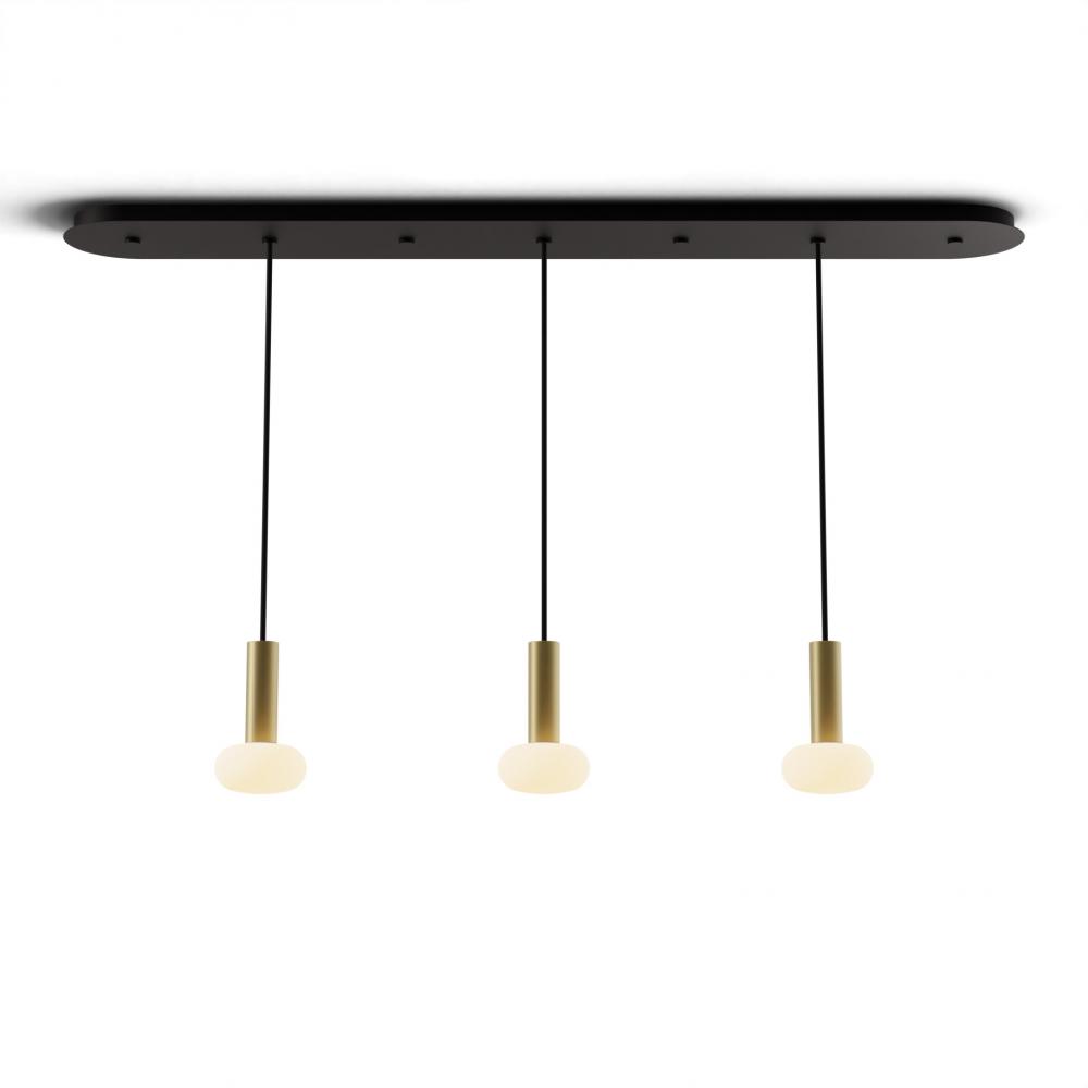 Combi Pendant 6" Linear 3 Combo Brass with Matte Black Canopy, Glass Ball attachment, Suspension