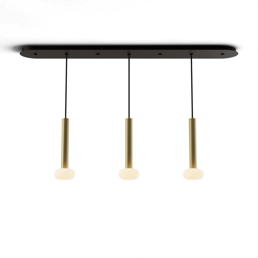 Combi Pendant 12" Linear 3 Combo Brass with Matte Black Canopy, Glass Ball attachment, Suspensio
