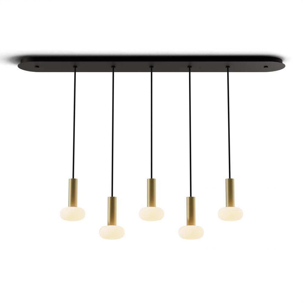 Combi Pendant 6" Linear 5 Combo Brass with Matte Black Canopy, Glass Ball attachment, Suspension
