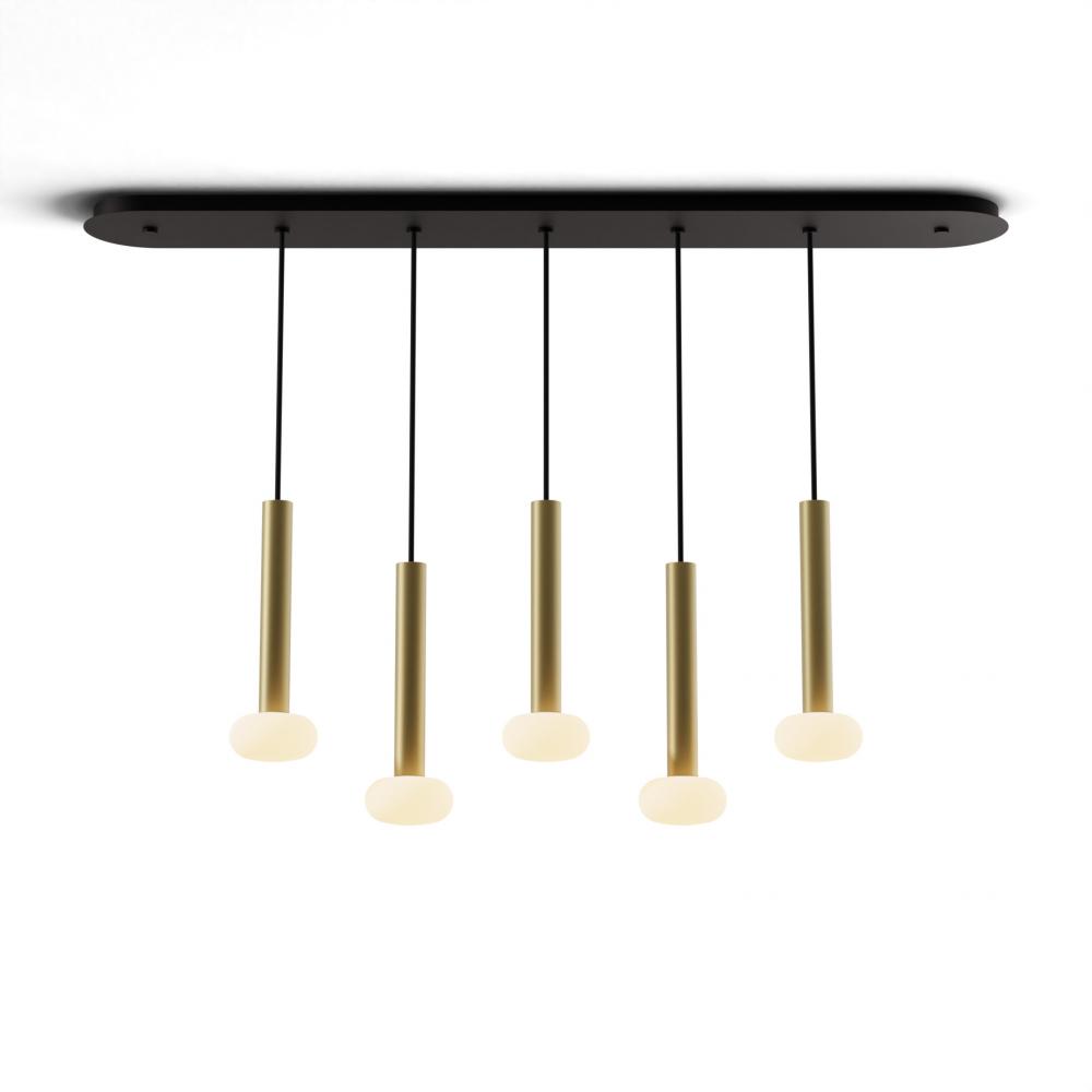 Combi Pendant 12" Linear 5 Combo Brass with Matte Black Canopy, Glass Ball attachment, Suspensio