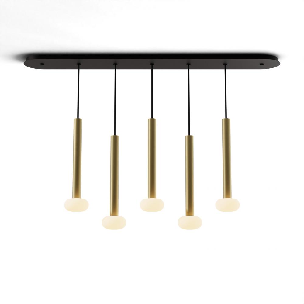 Combi Pendant 16" Linear 5 Combo Brass with Matte Black Canopy