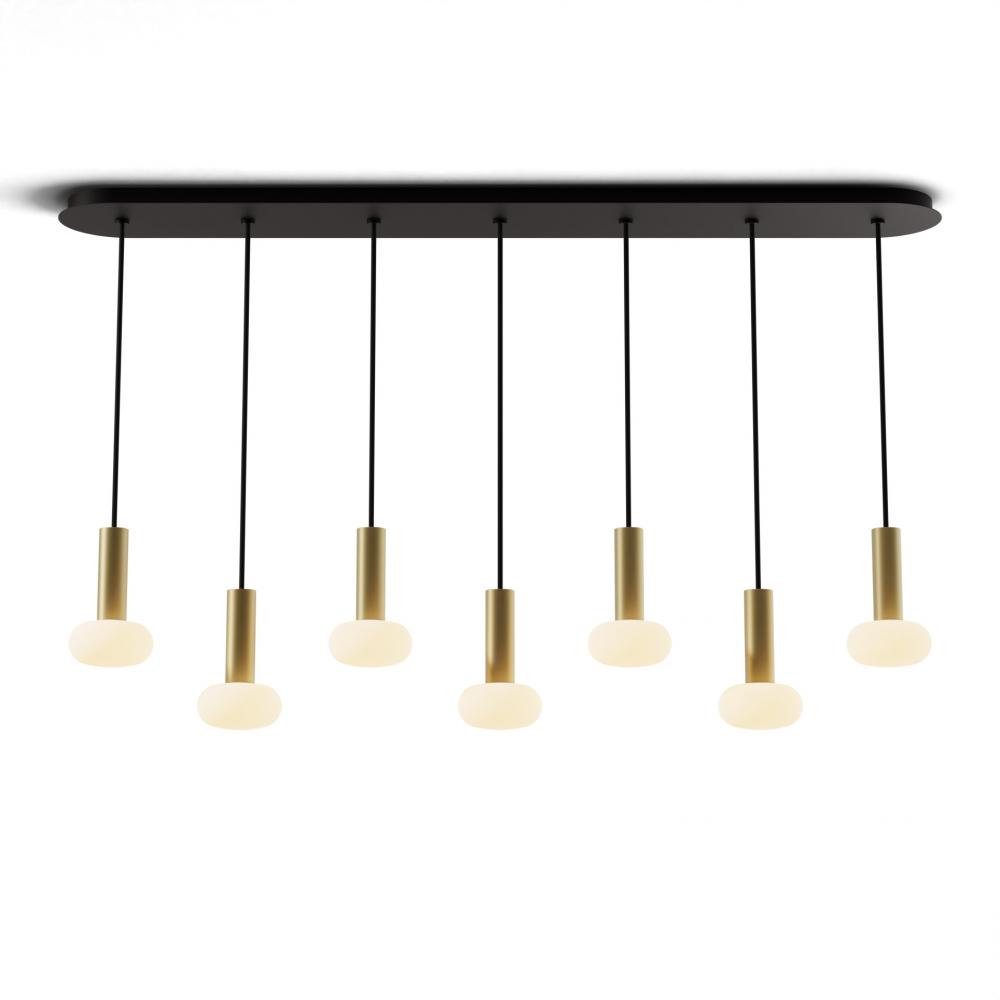 Combi Pendant 6" Linear 7 Combo Brass with Matte Black Canopy, Glass Ball attachment, Suspension