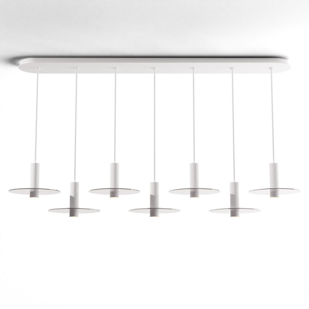 Combi Pendant 6" Linear 7 Combo Matte White with Matte White Canopy, 9" glass plate (Clear)