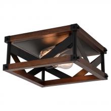 Vaxcel International C0260 - Wade 13-in. 2 Light Flush Mount Matte Black and Sycamore Wood