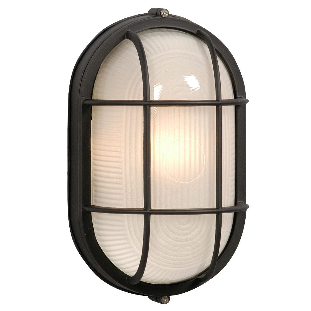 Outdoor Cast Aluminum Marine Light with Guard - in Black finish with Frosted Glass (Wall or Ceiling