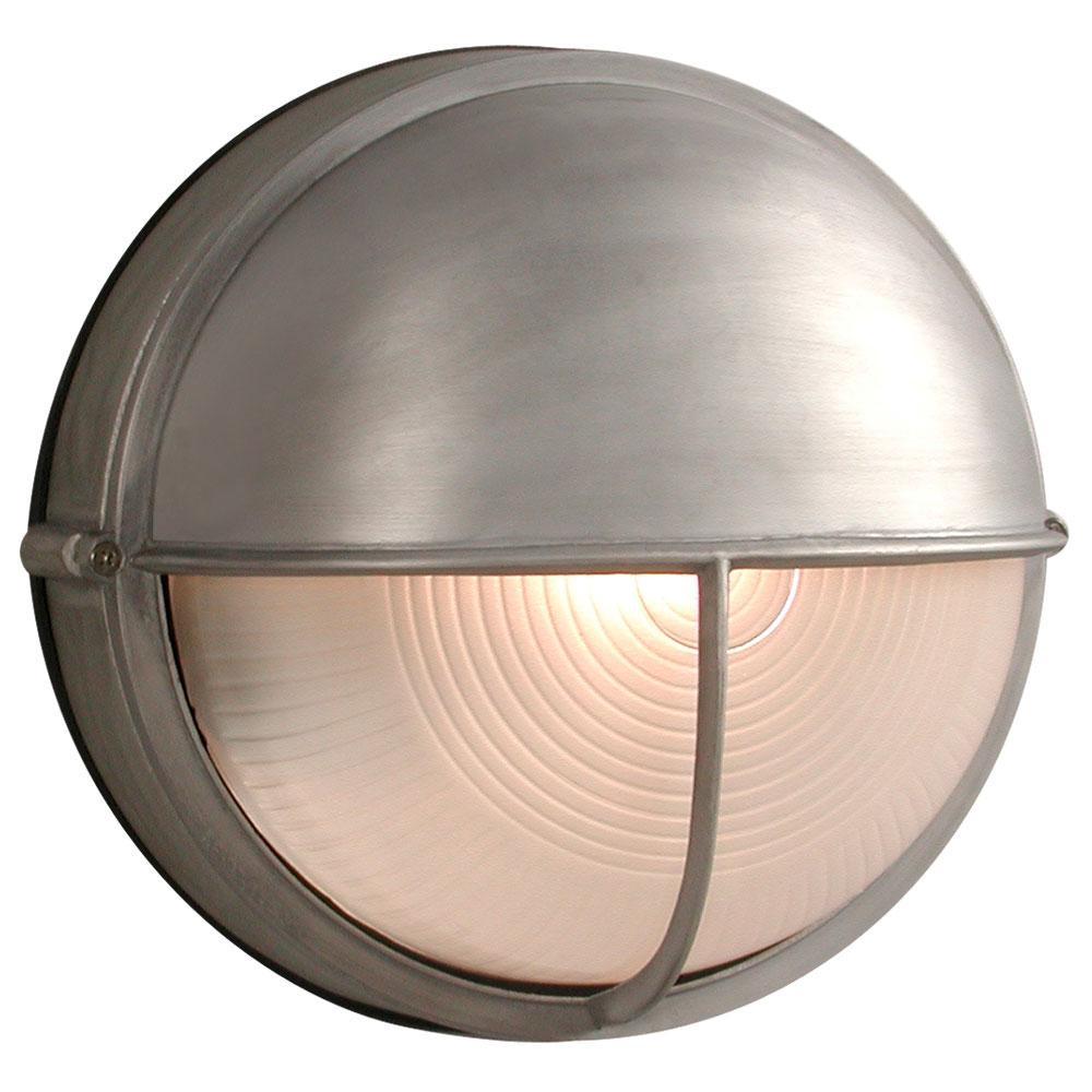 Outdoor Cast Aluminum Wall Mount Marine Light with Hood - in Satin Aluminum finish with Frosted Glas
