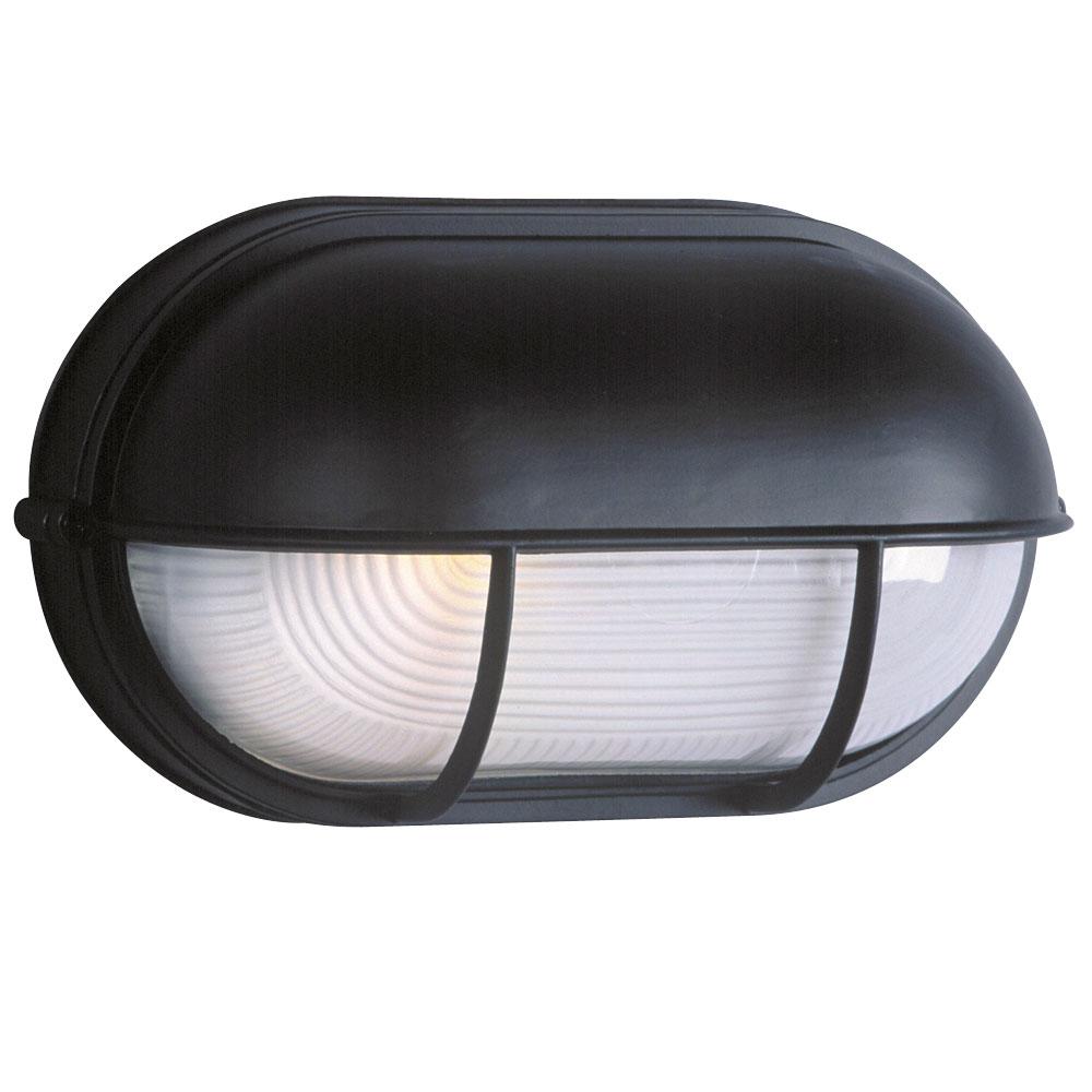Outdoor Cast Aluminum Wall Mount Marine Light with Hood - in Black finish with Frosted Glass