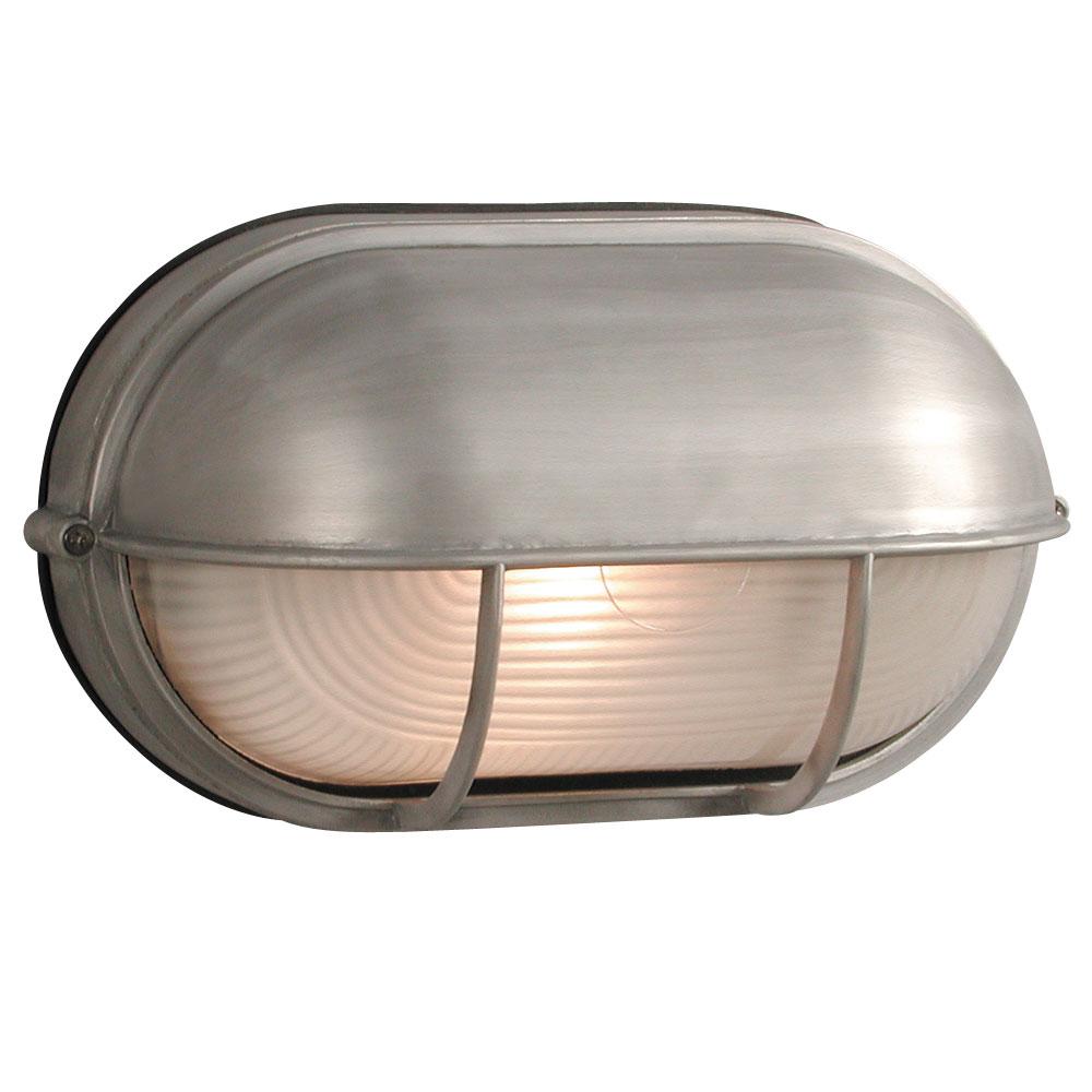 Outdoor Cast Aluminum Wall Mount Marine Light with Hood - in Satin Aluminum finish with Frosted Glas