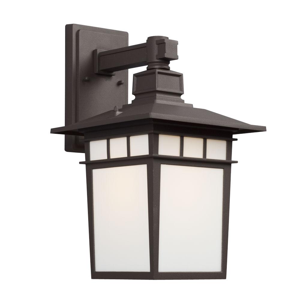Outdoor Wall Mount Lantern - in Bronze finish with White Art Glass