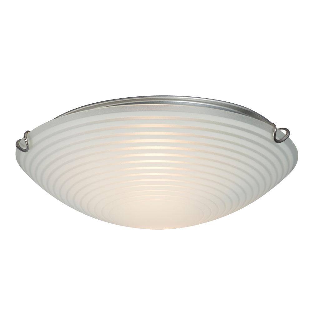 LED Flush Mount Ceiling Light- in Polished Chrome finish with Striped Patterned Satin White Glass