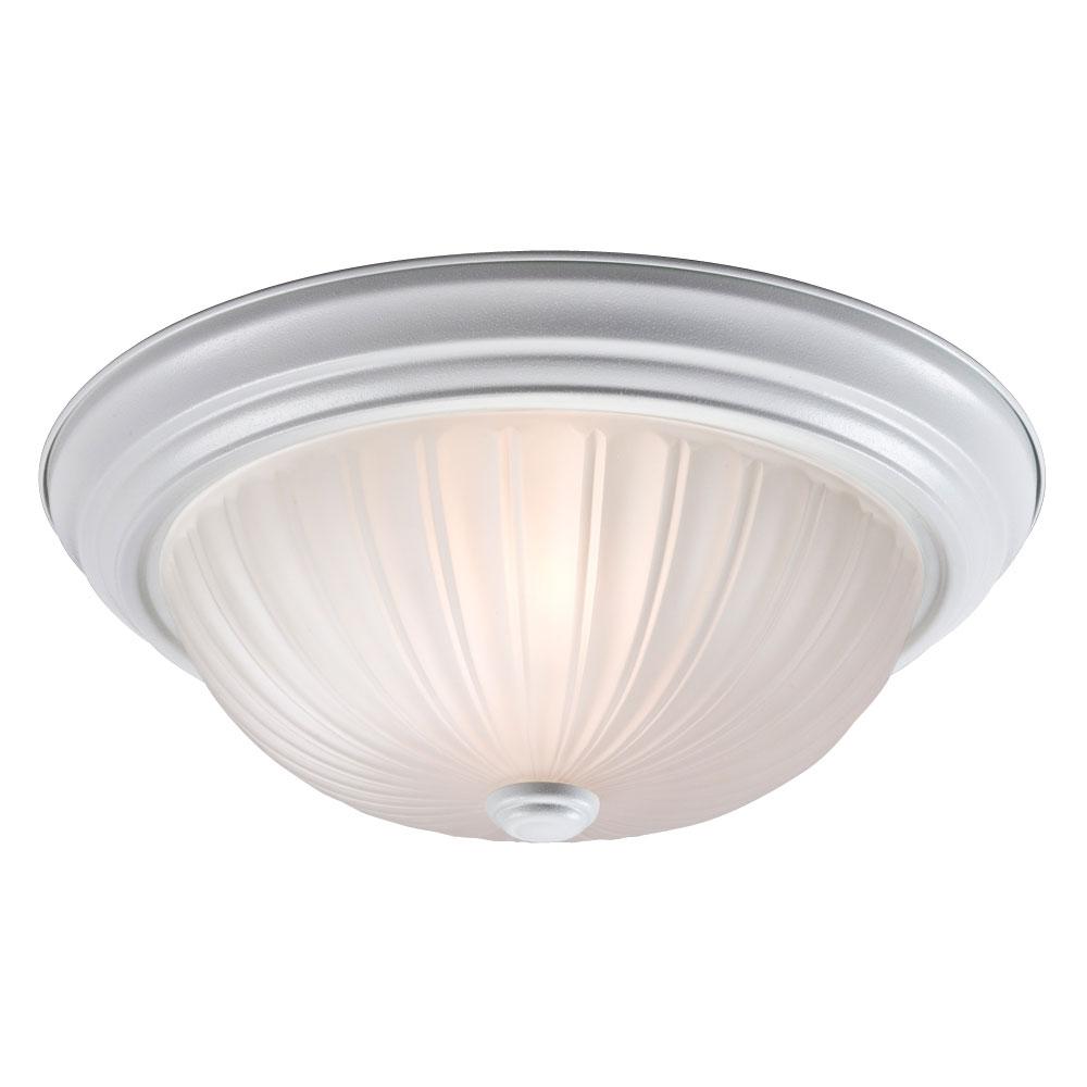 LED Flush Mount Ceiling Light - in White finish with Frosted Melon Glass