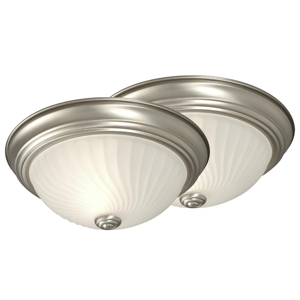 Flush Mount Twin Pack - Pewter w/ Frosted Swirl Glass