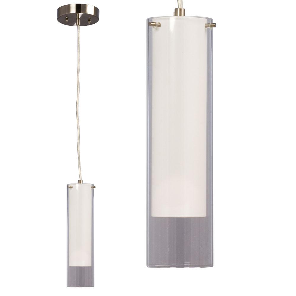 Mini Pendant - in Brushed Nickel finish with Satin White Inner Glass & Clear Outer Glass