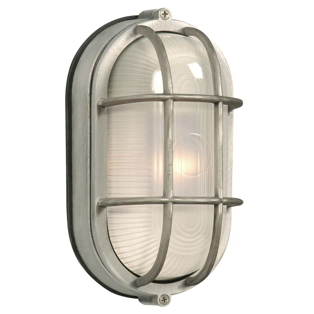 Outdoor Cast Aluminum Marine Light with Guard - in Satin Aluminum finish with Frosted Glass (Wall or