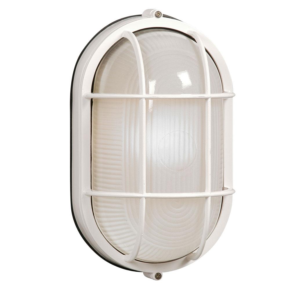 LED Outdoor Cast Aluminum Marine Light with Guard - in White finish with Frosted Glass (Wall or Ceil