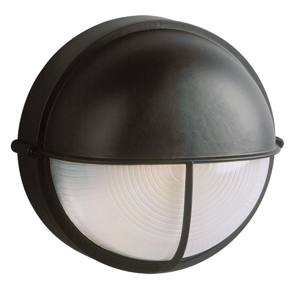 LED Outdoor Cast Aluminum Wall Mount Marine Light with Hood - in Black finish with Frosted Glass