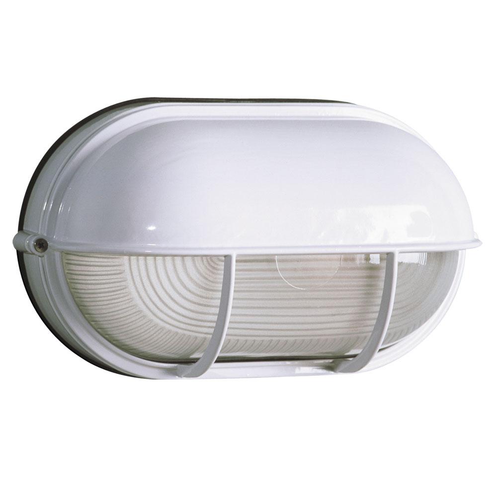 LED Outdoor Cast Aluminum Wall Mount Marine Light with Hood - in White finish with Frosted Glass
