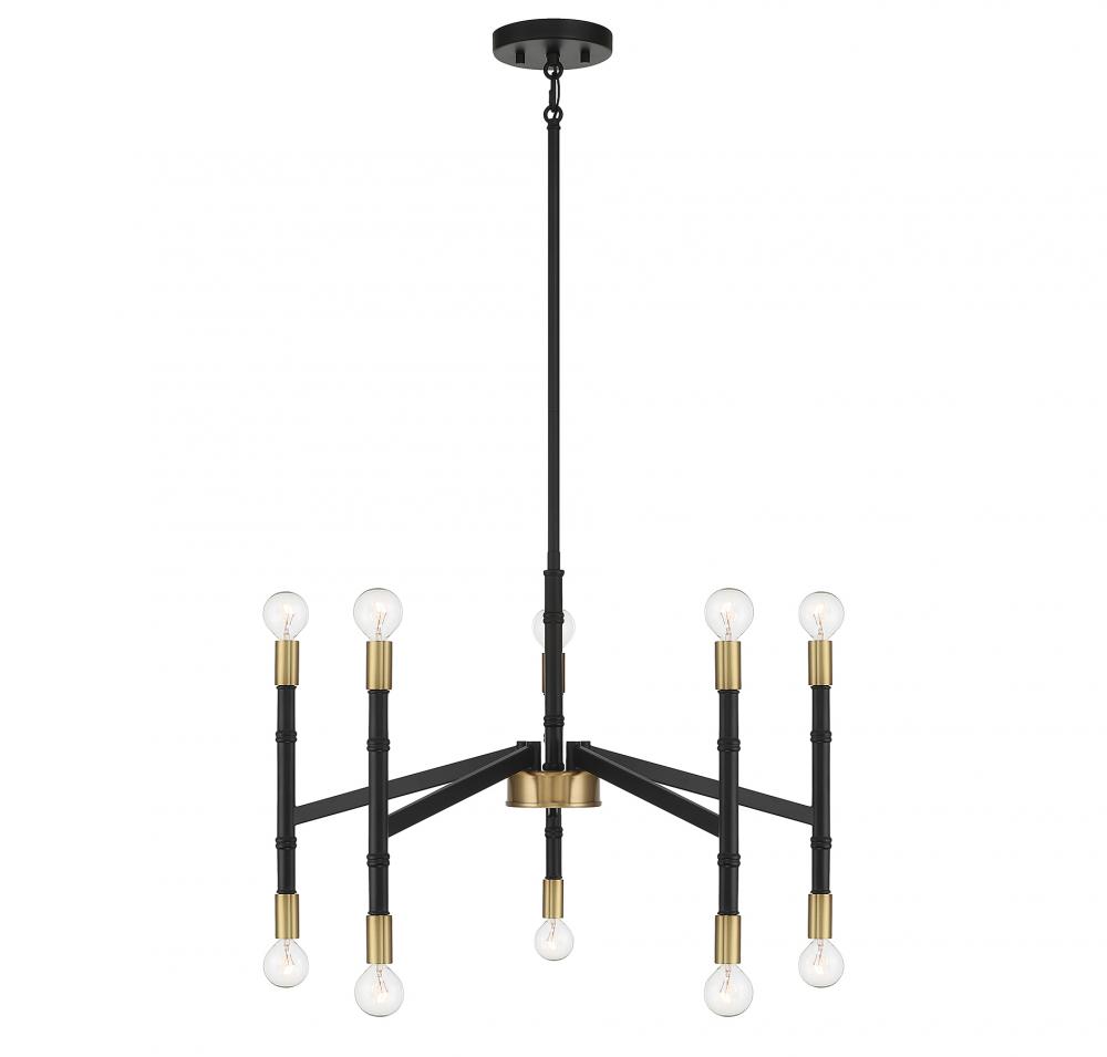 Rossi 10-Light Chandelier in Matte Black with Warm Brass Accents