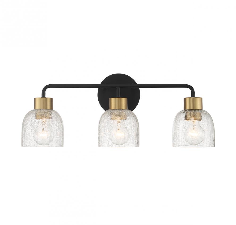 Flagler 3-Light Bathroom Vanity Light in Matte Black with Warm Brass Accents