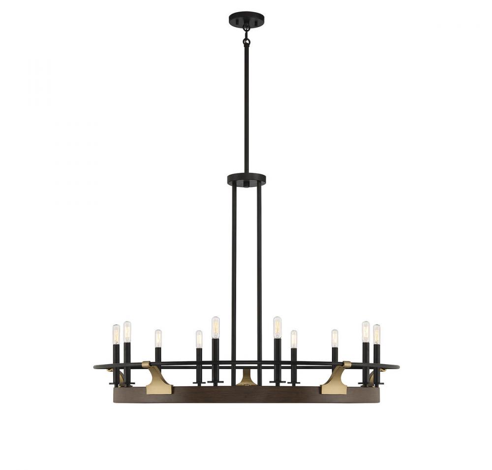 Icarus 10-Light Chandelier in Burnished Brass with Walnut
