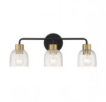 Lighting One US V6-L8-5900-3-143 - Flagler 3-Light Bathroom Vanity Light in Matte Black with Warm Brass Accents