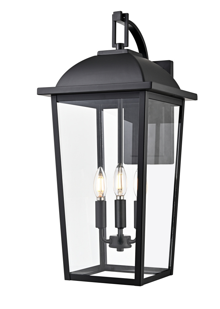 Houston 24" High 3-Light Outdoor Wall Lantern - Powder Coated Black