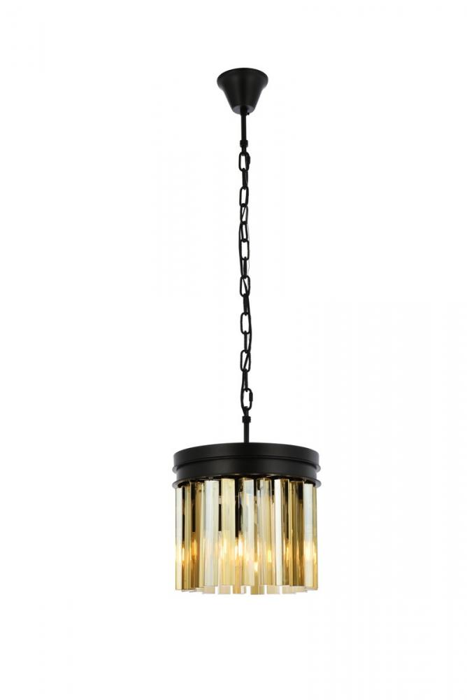 Sydney 3 Light Matte Black Pendant Golden Teak (Smoky) Royal Cut Crystal