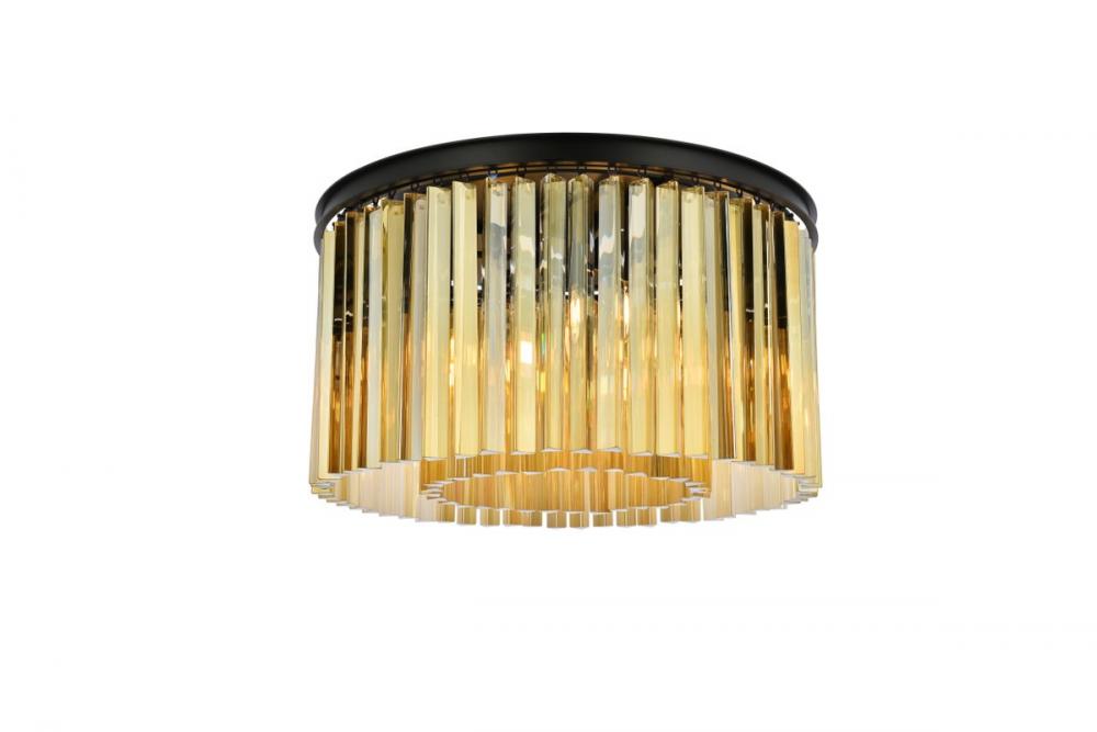 Sydney 8 Light Matte Black Flush Mount Golden Teak (Smoky) Royal Cut Crystal