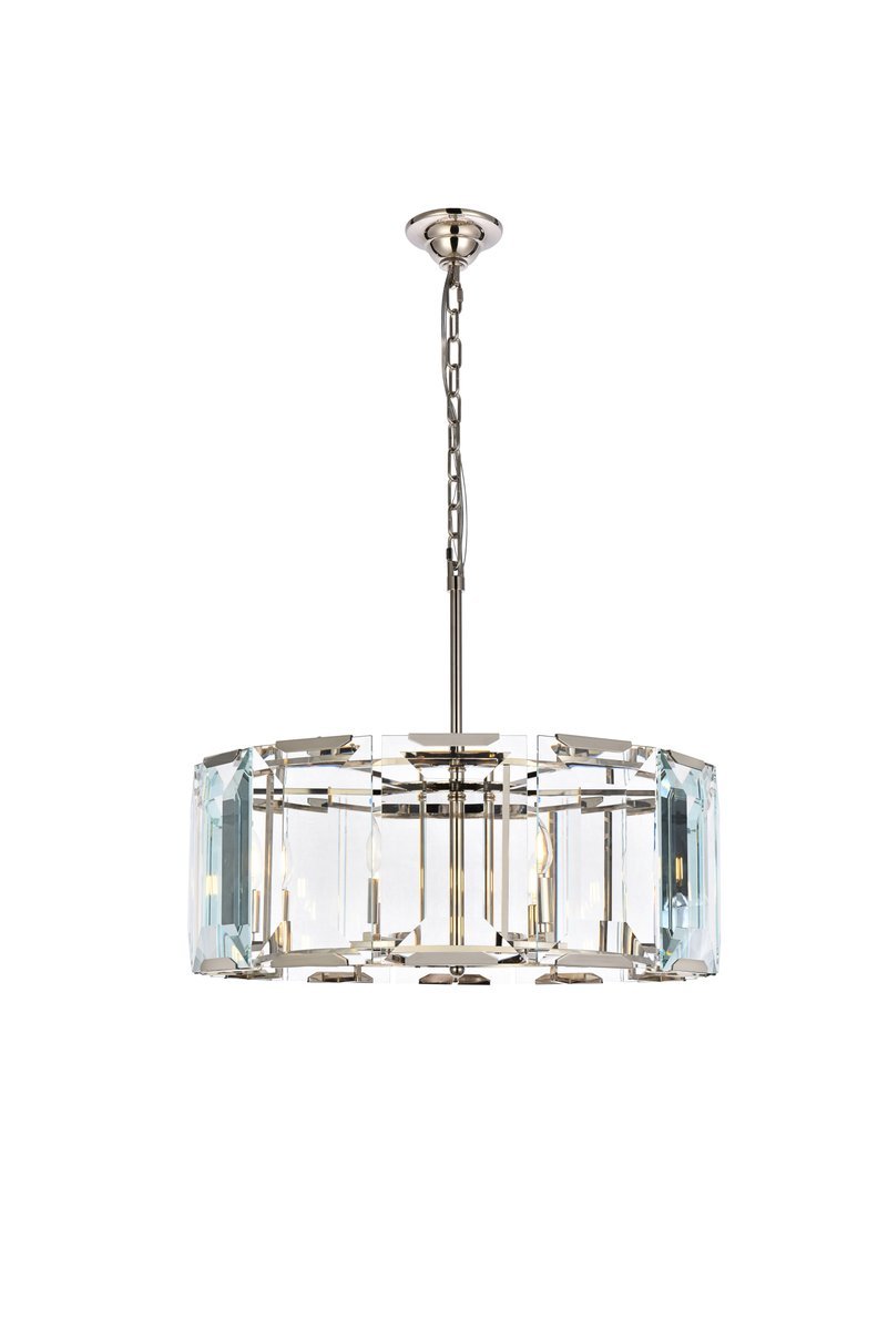 Monaco 6 light polished Nickel Chandelier Clear Glass Crystal