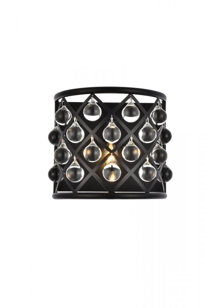 Madison 1 Light Matte Black Wall Sconce Clear Royal Cut Crystal
