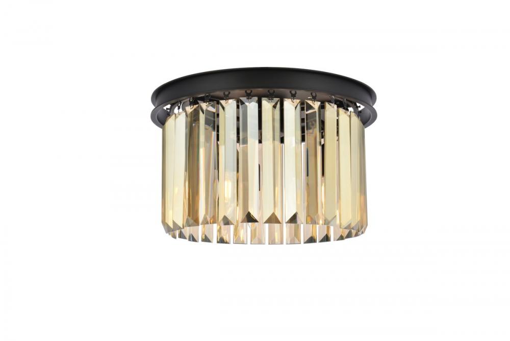 Sydney 3 Light Matte Black Flush Mount Golden Teak (Smoky) Royal Cut Crystal