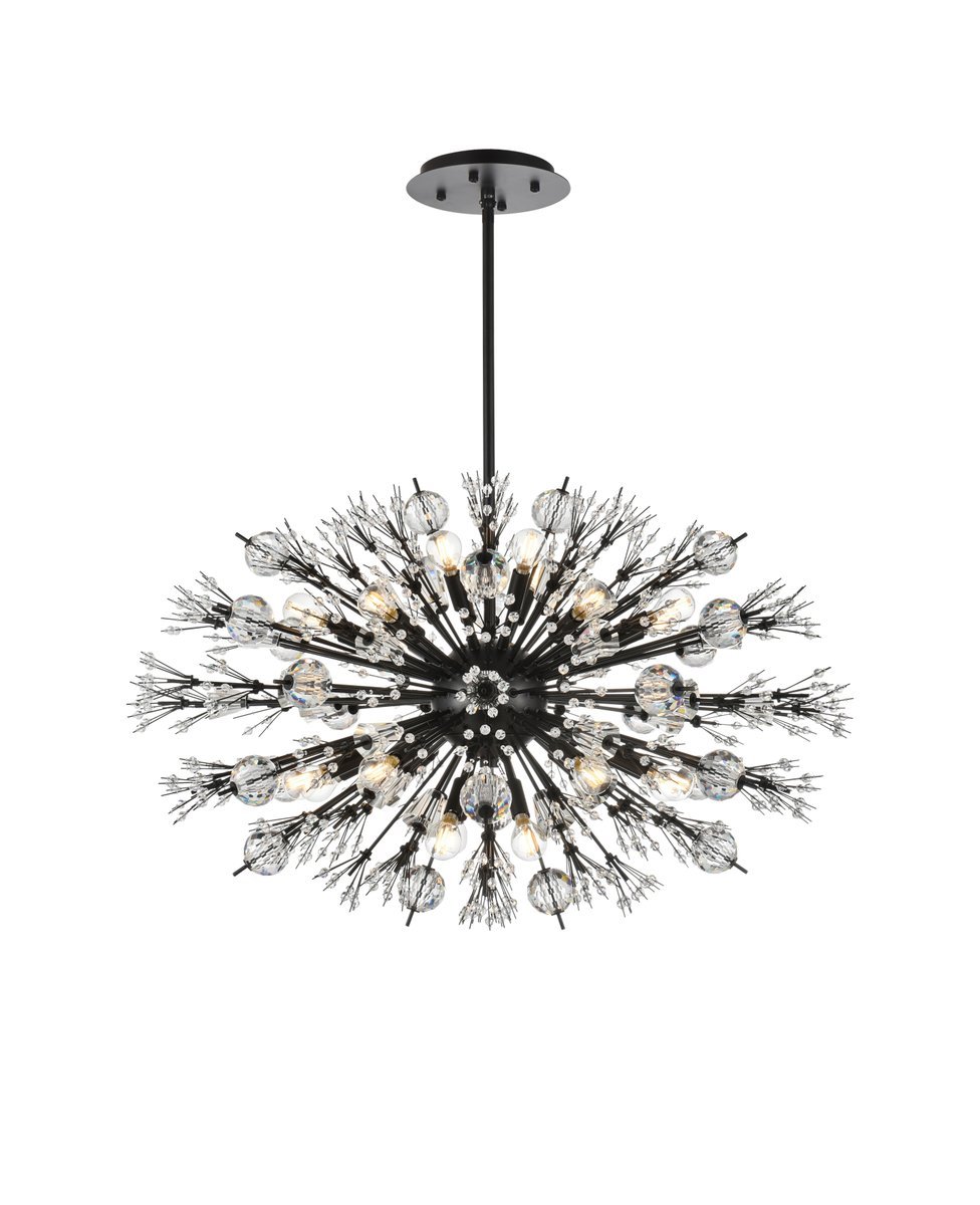 Vera 36 inch crystal starburst oval pendant in black