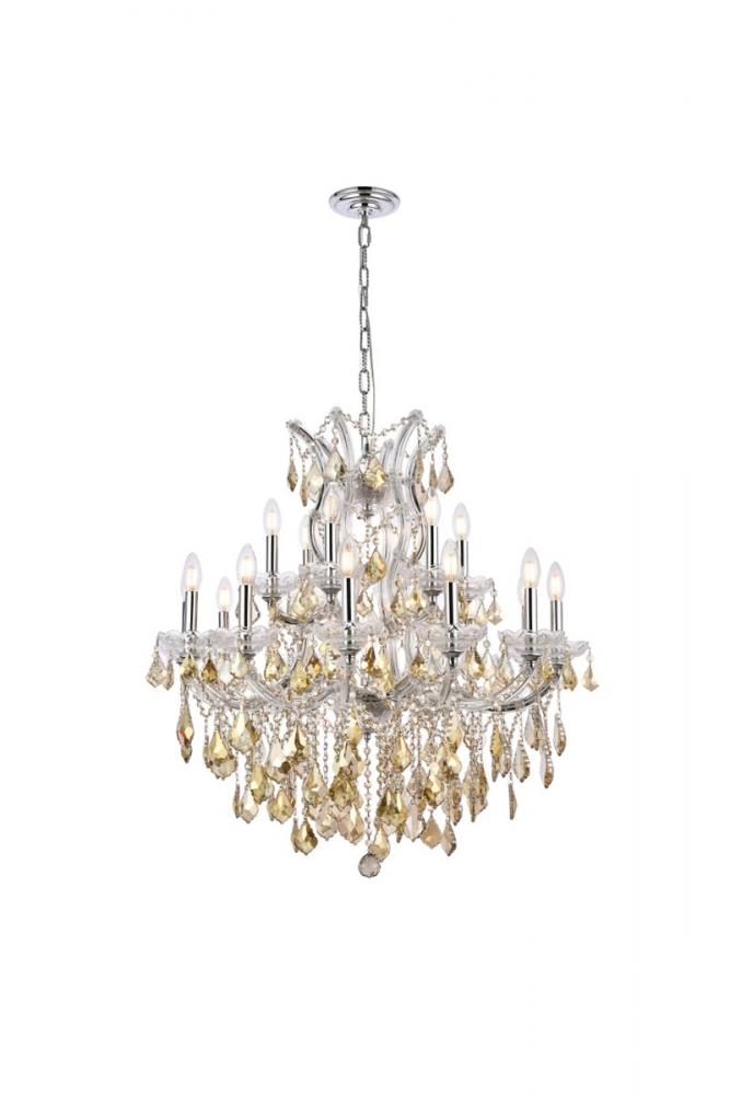 Maria Theresa 19 Light Chrome Chandelier Golden Teak (Smoky) Royal Cut Crystal