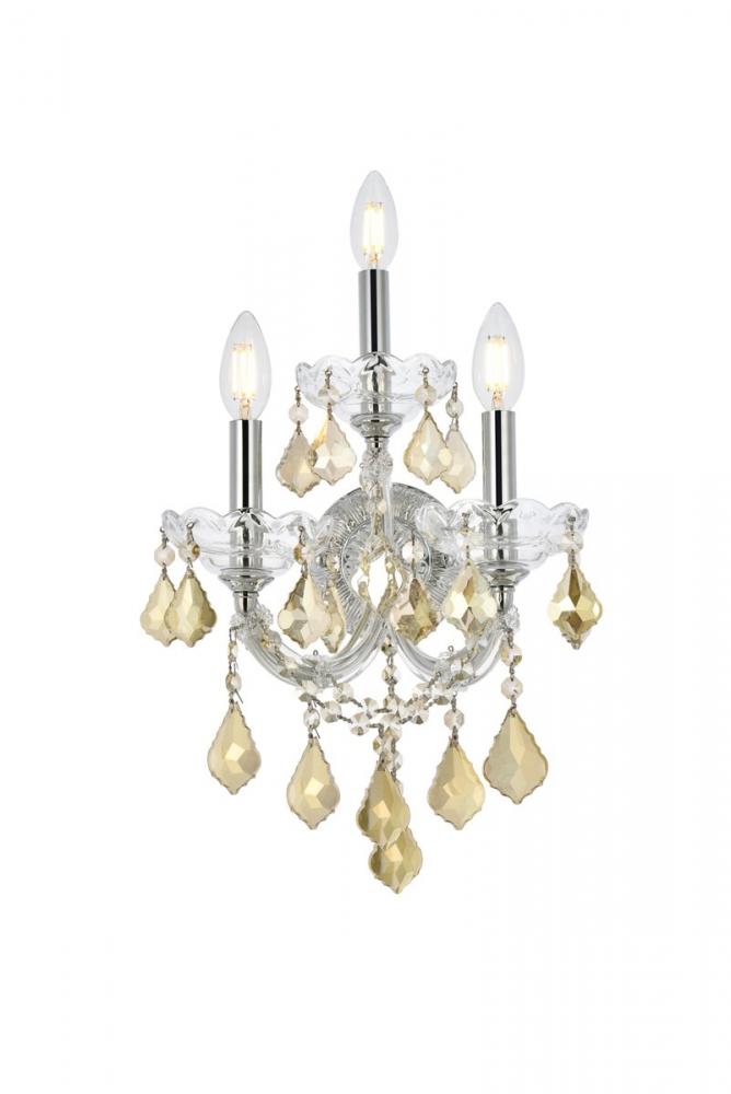 Maria Theresa 3 Light Chrome Wall Sconce Golden Teak (Smoky) Royal Cut Crystal