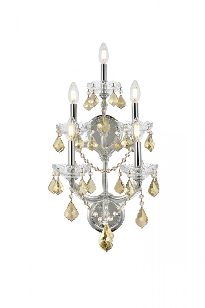 Maria Theresa 5 Light Chrome Wall Sconce Golden Teak (Smoky) Royal Cut Crystal