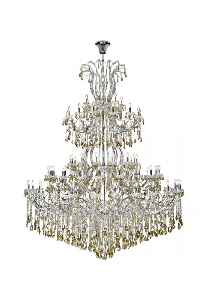 Maria Theresa 84 light Chrome Chandelier with Golden Teak tear drop crystals Golden Teak