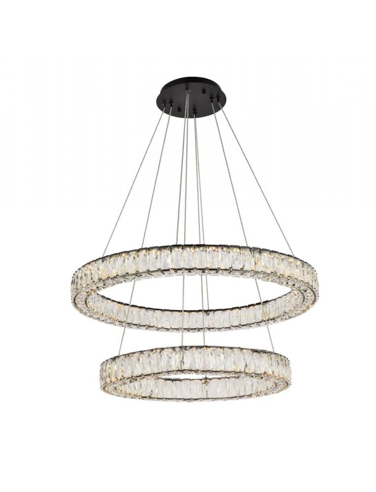 Monroe 32 inch LED double ring chandelier in black