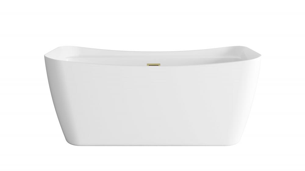 59 inch Soaking Bathtub in Glossy White with Brushed Gold Trim