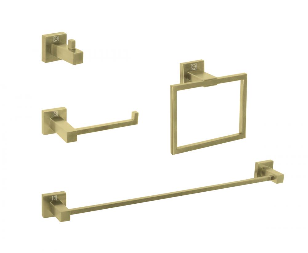 Bathroom hardware set 24"x2.7+6.6"x3.1"+2.7"x2.2"+7.8"x5.9 brushed gold