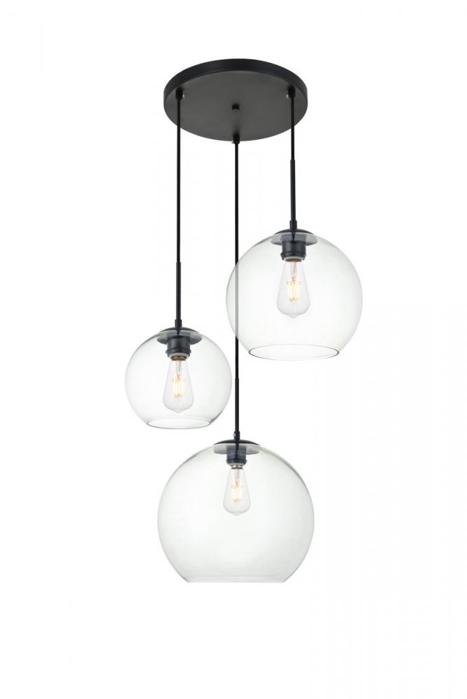 Baxter 3 Lights Black Pendant with Clear Glass