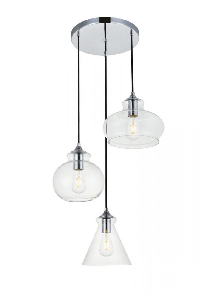 Destry 3 Lights Chrome Pendant with Clear Glass