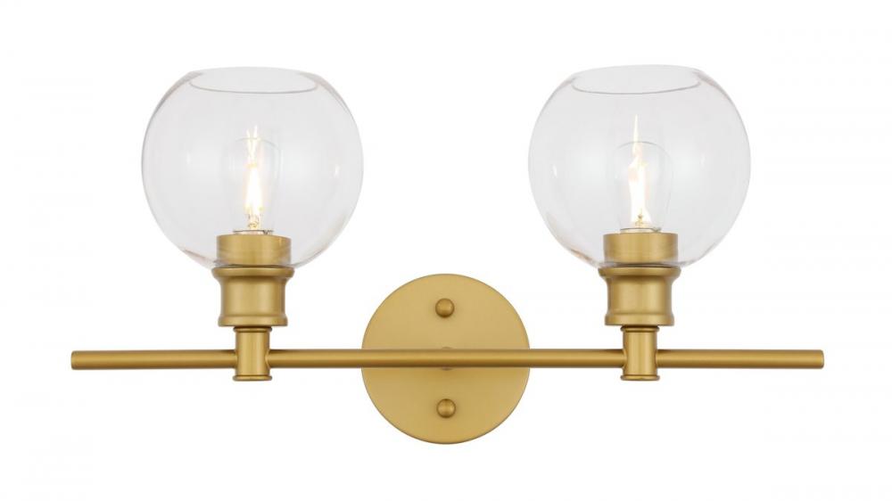 Collier 2 light Brass and Clear glass Wall sconce