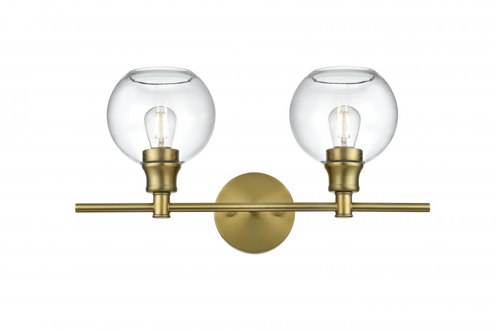 Collier 2 Light Satin Gold and Clear Glass Wall Sconce