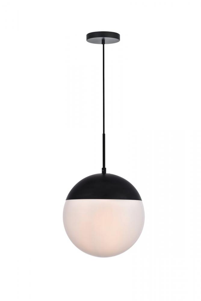 Eclipse 1 Light Black Pendant with Frosted White Glass