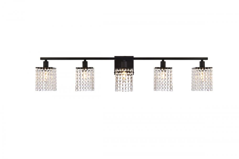 Phineas 5 Lights Bath Sconce in Black with Clear Crystals