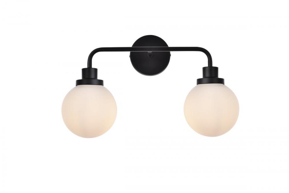 Hanson 2 Lights Bath Sconce in Black with Frosted Shade