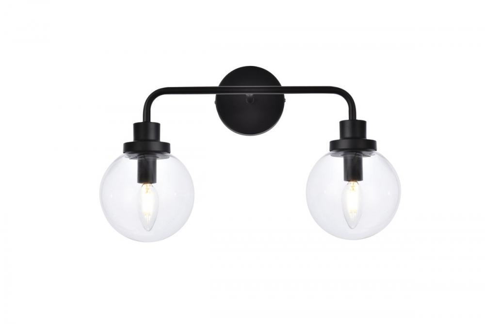 Hanson 2 Lights Bath Sconce in Black with Clear Shade