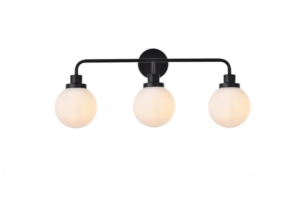 Hanson 3 Lights Bath Sconce in Black with Frosted Shade