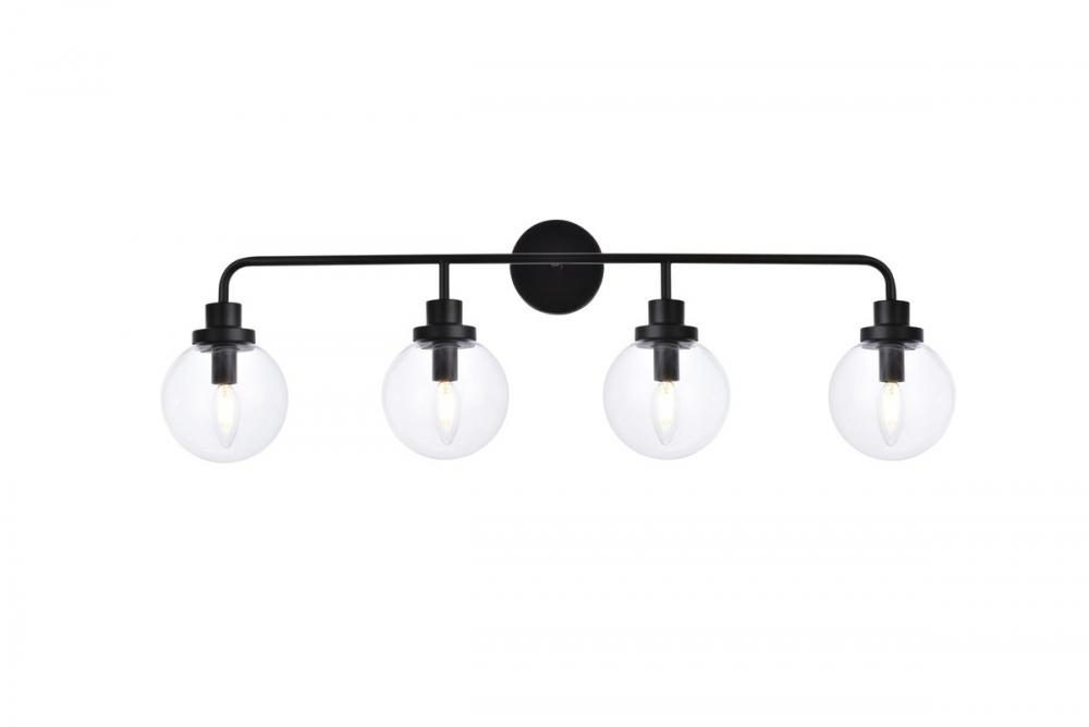 Hanson 4 Lights Bath Sconce in Black with Clear Shade